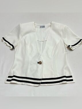 Vintage 90s Nautical Style One Button Blazer Jacket Short Sleeve Size Small